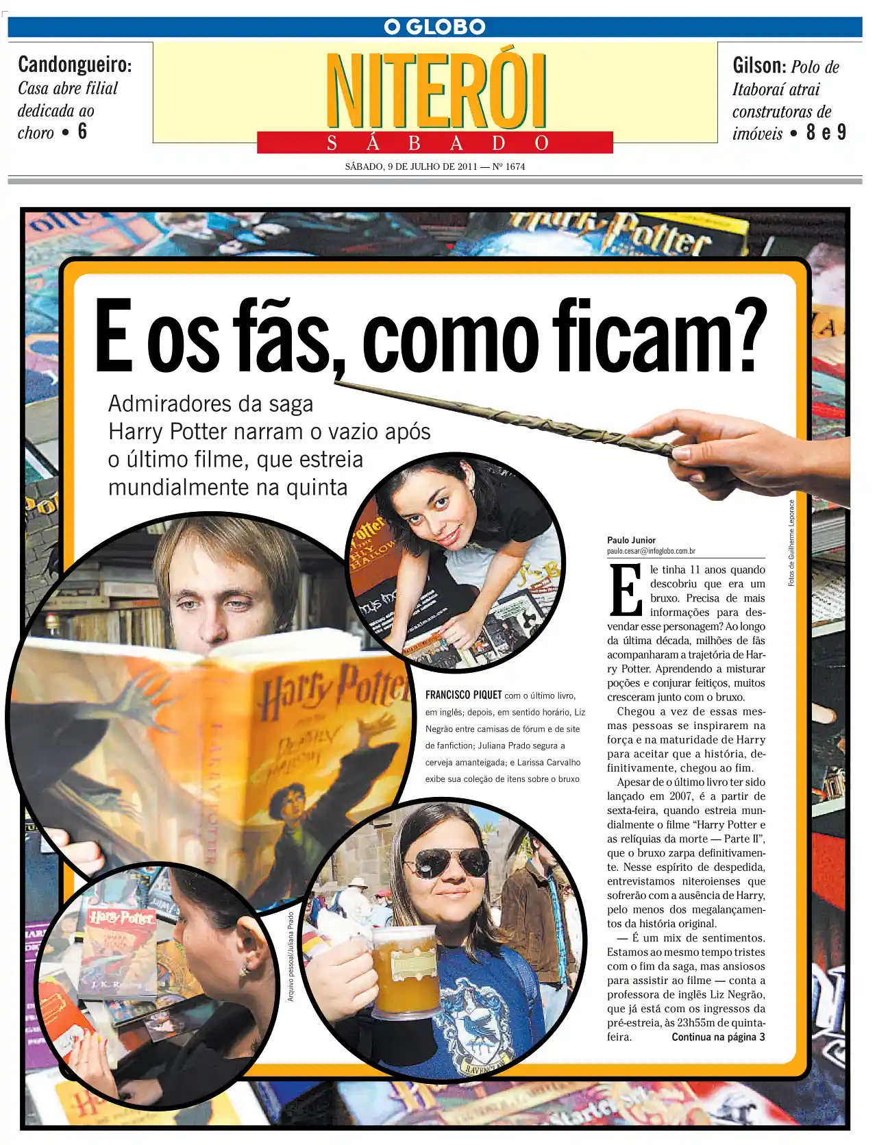 Página de jornal O Globo com reportagem sobre o fim da saga Harry Potter no cinema.